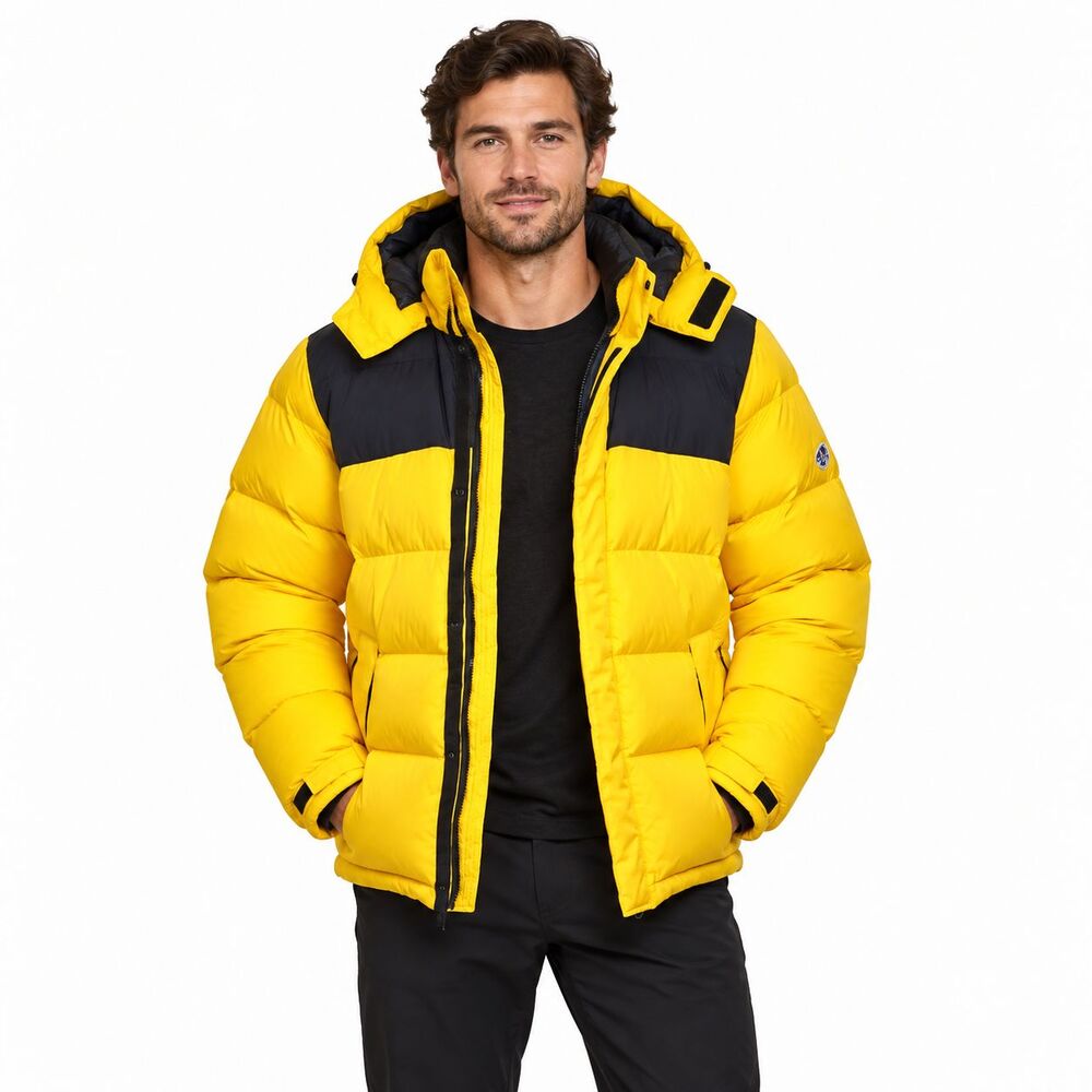 North Sails Valparaiso Mens L Yellow Black Insulated Hooded Jacket NWOT